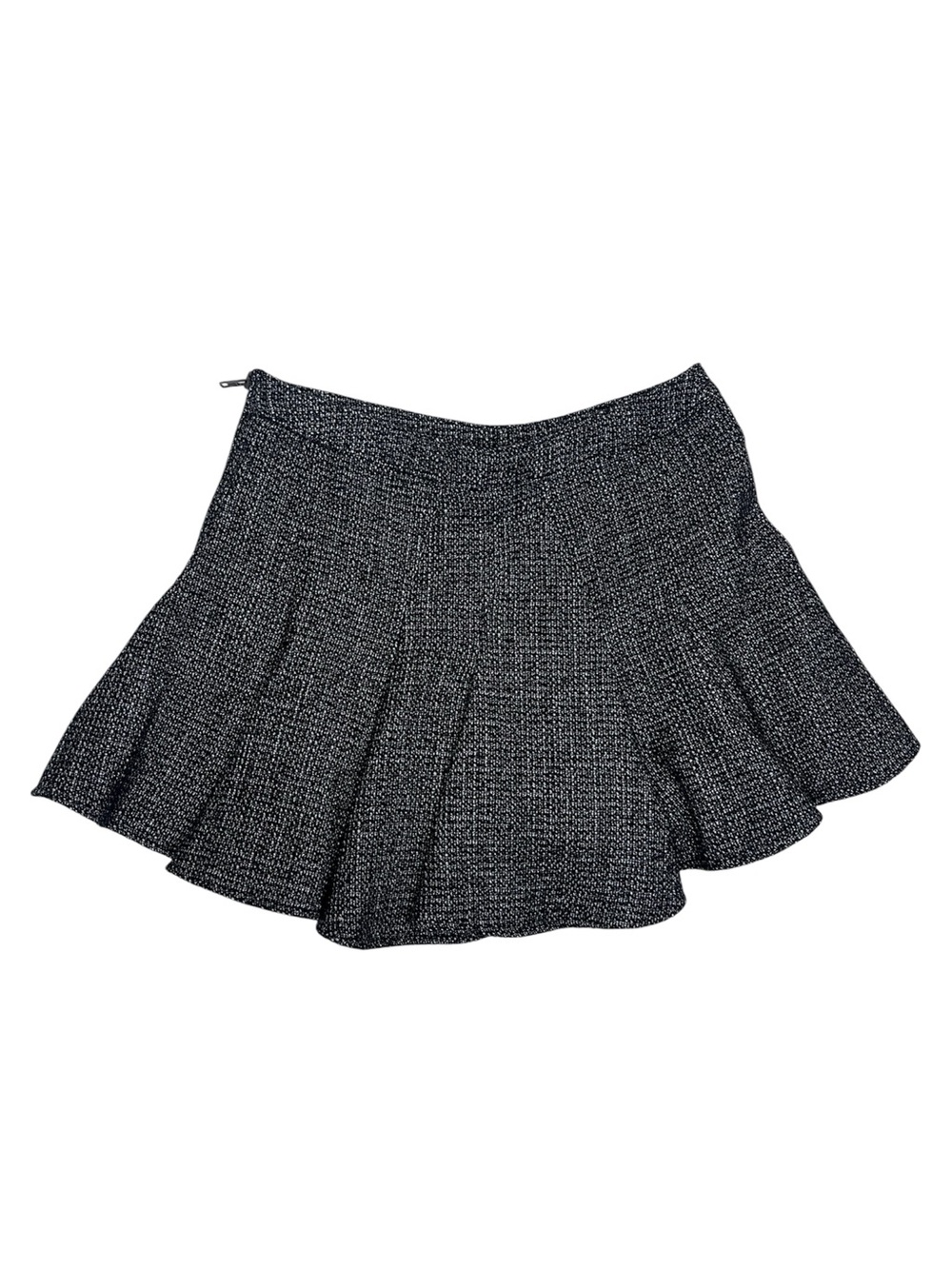 NWT BCBGeneration Metallic Tweed Flared Skater Mini Skirt Black Silver 12
